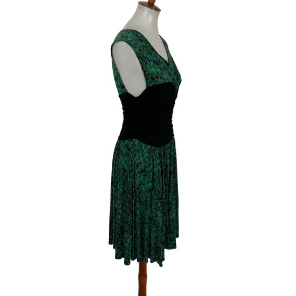 Plenty By Tracy Reese Green Abstract Ruched Waist Sleeveless Dress Medium - Picture 4 of 8